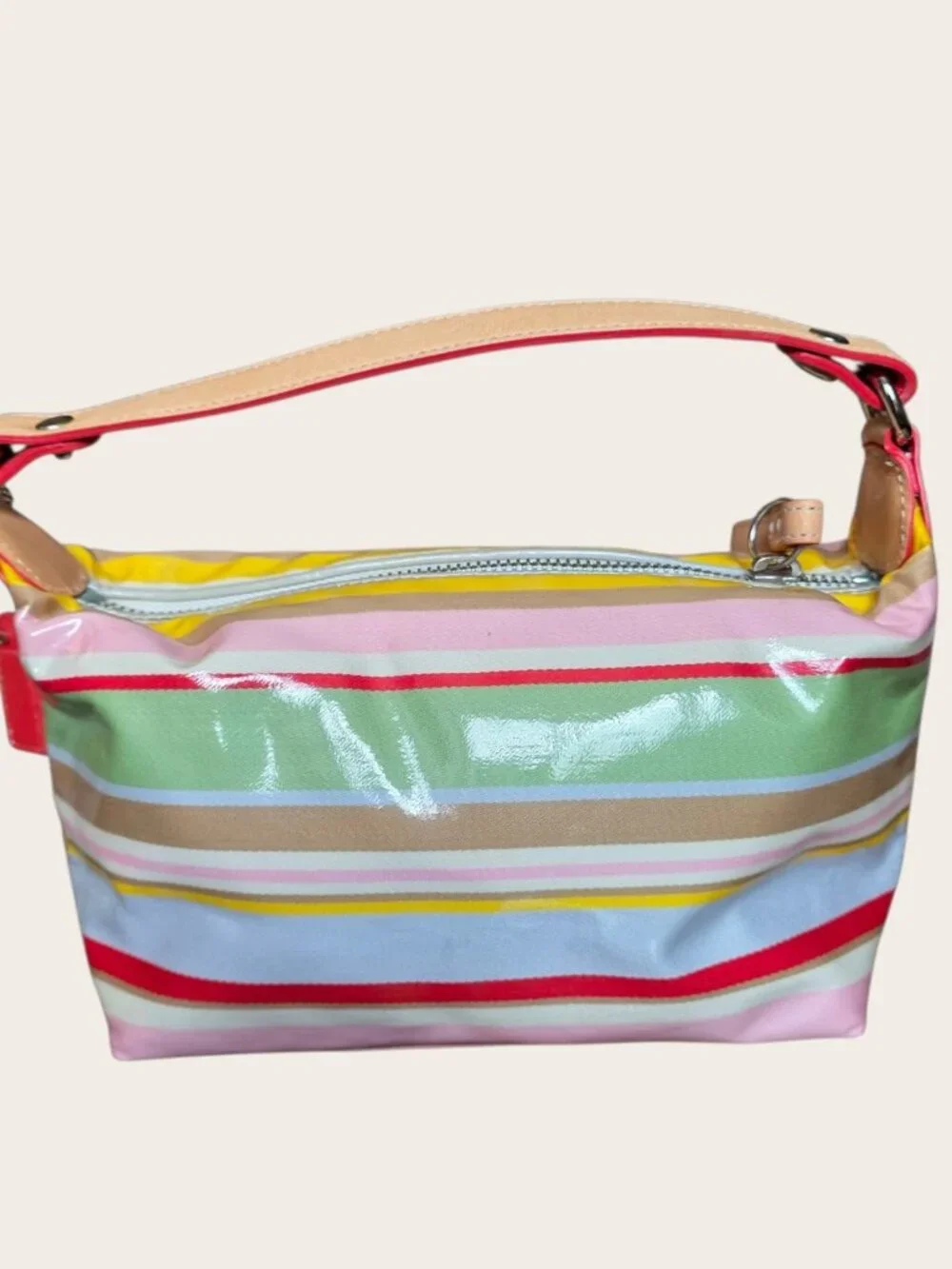 Coach Hampton Watercolor Stripe Pouch Bag Y2K Vintage Vachetta Trim Rare - Picture 7 of 16